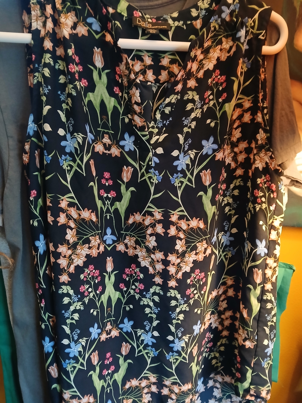 Dalia NAVY Floral V-Neck Camisole with Multicolor Blooms